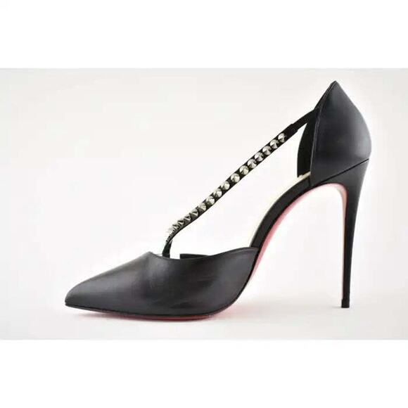 Christian Louboutin Spike Cross 100 Black PVC Silver Criss Strap Heel Pump 35.5 - Picture 9 of 12